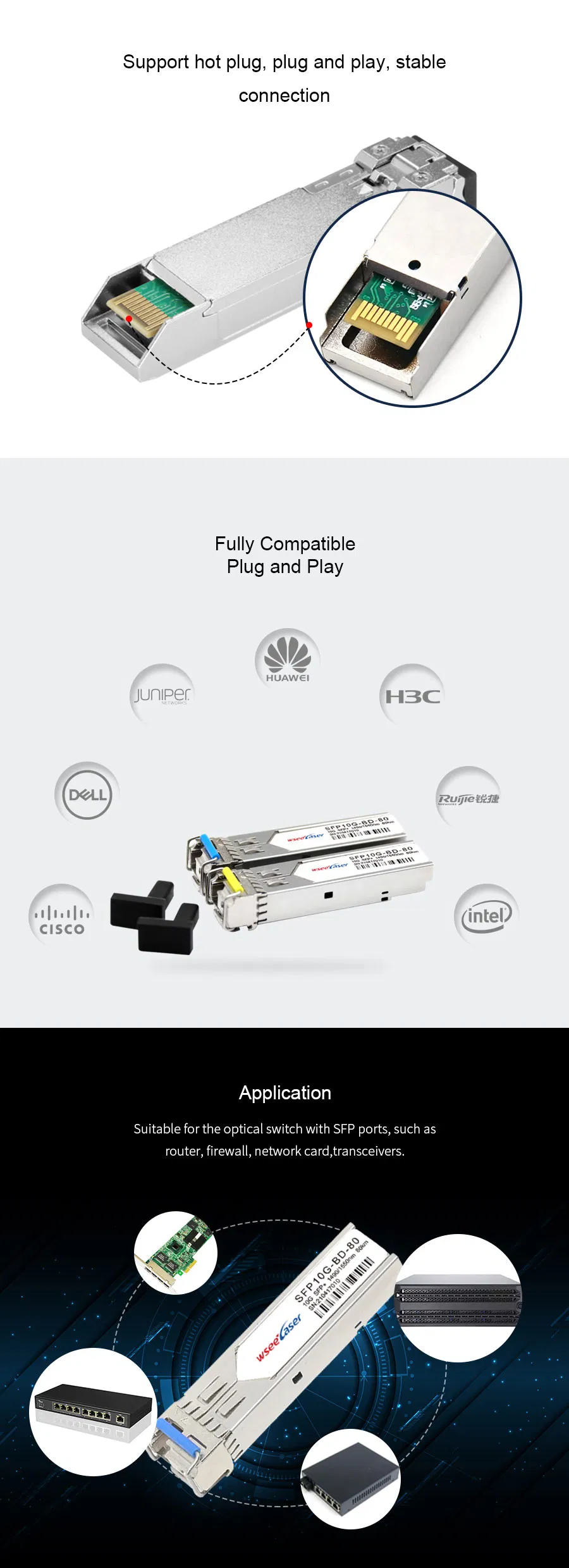 10g Bi-Directional Tx1550/Rx1490 80km SFP Optical Transceiver