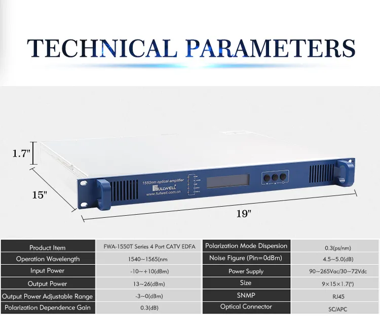 1550nm Erbium Ytterbium Co-Doped Fiber Amplifier 4 Port