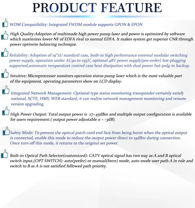 1550nm Wdm EDFA 8 16 32 Port Fiber Optical Amplifier CATV Gpon EDFA