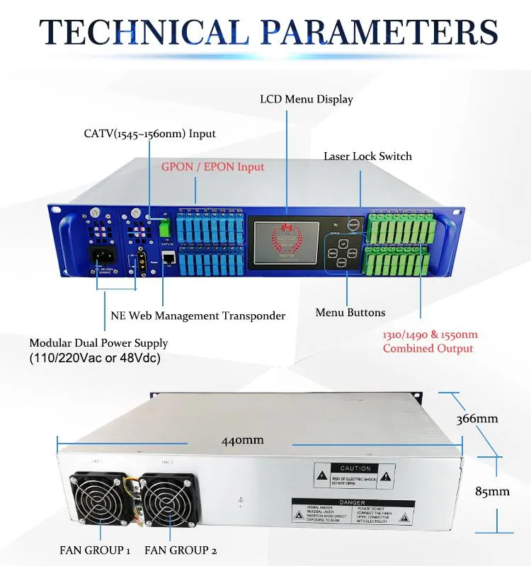 1550nm Wdm EDFA 8 16 32 Port Fiber Optical Amplifier CATV Gpon EDFA
