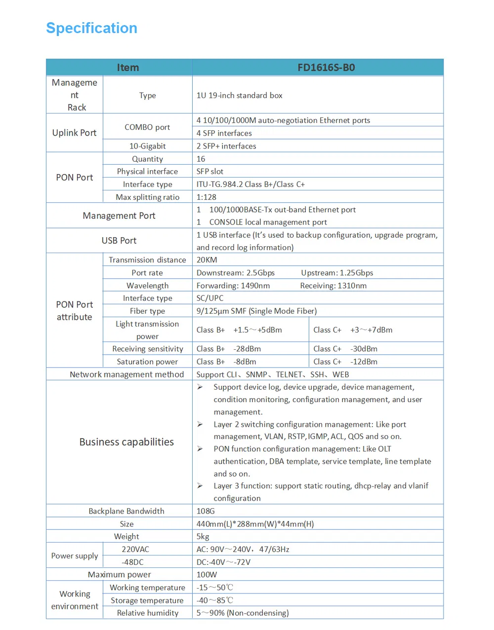 16 Gpon Ports Single Built-in Power Supply Olt with Bbu
