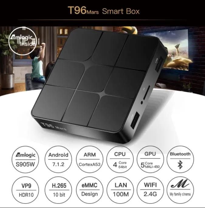 Android TV Box T96 Mars Amlogic S905W 2g+16g 2.4GHz 4K HD H265 Bt WiFi Media Player Set-Top Box