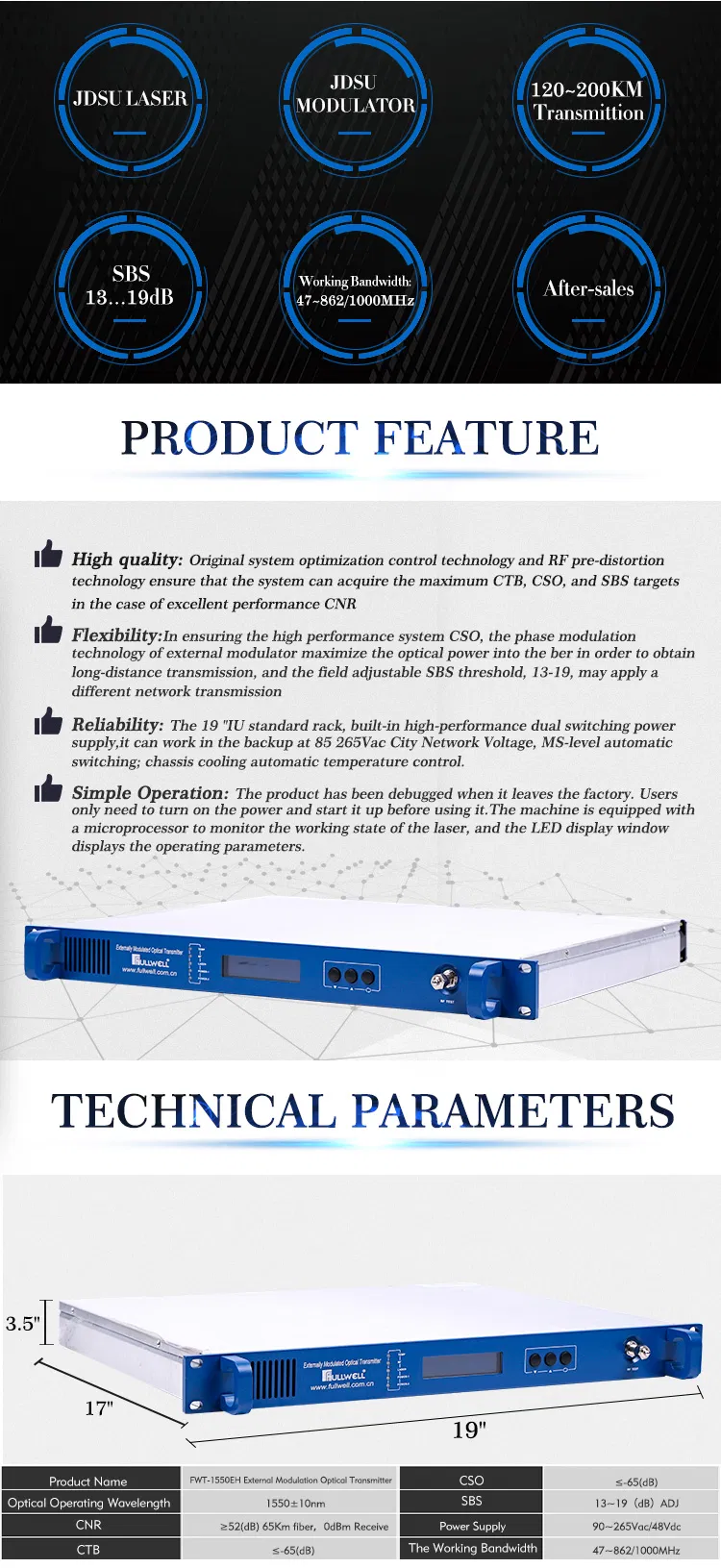 CATV 1550 Optical Transmitter for Around 120~160 Distance