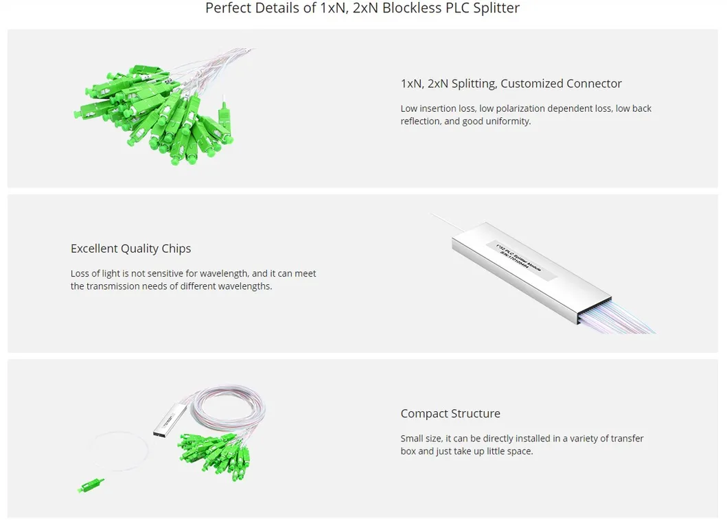 Customized 1*N 2*N Steel Tube Blockless Mini Module Fiber Splitter