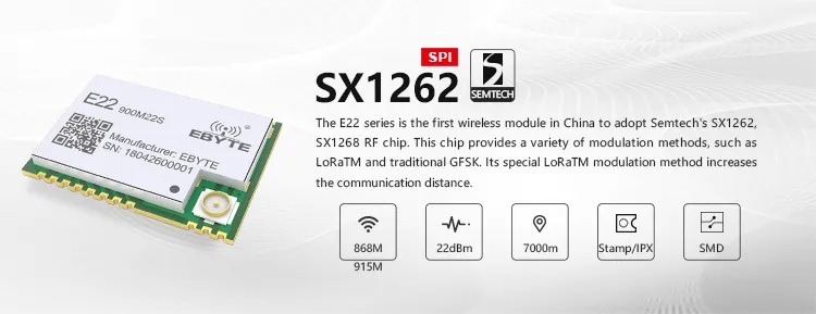 E22-900m22s Sx1262 915MHz 22dBm 6500m Long Range SMD Ipex Wireless Module