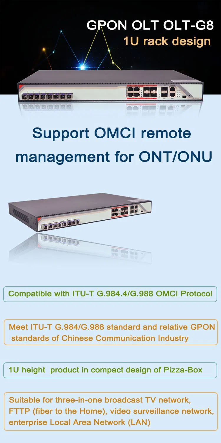 FTTH/FTTB 2*10g Uplink Ports Fiber Optic Network 2.5g 8 Pon Ports Gepon Olt