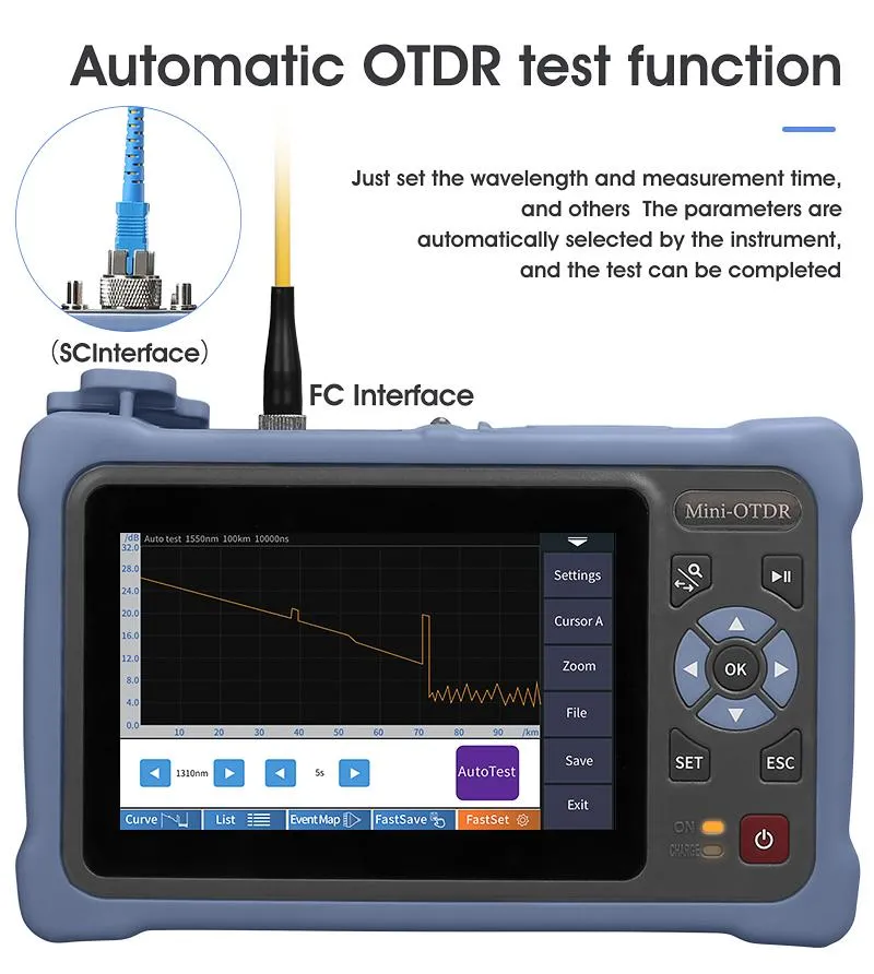 FTTH Multi Function Mini Pon Fiber Optic OTDR with 1310 Support 26dB Dynamic Auto OTDR