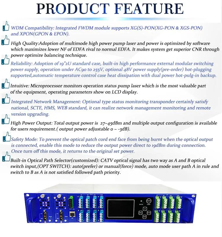 Fullwell 10g Upstream and Downstream 1310/1490&1270/1577nm Xgs-Pon CATV EDFA