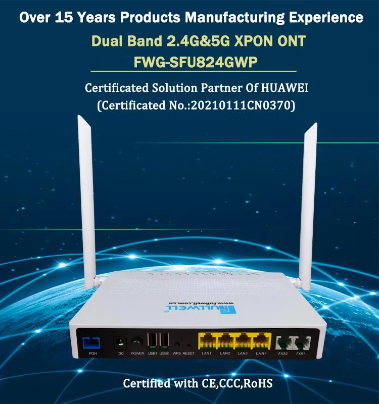 Fullwell AC WiFi 4port 4ge+2tel+2USB+2.4&5g WiFi Dual Band AC WiFi Model Gpon ONU