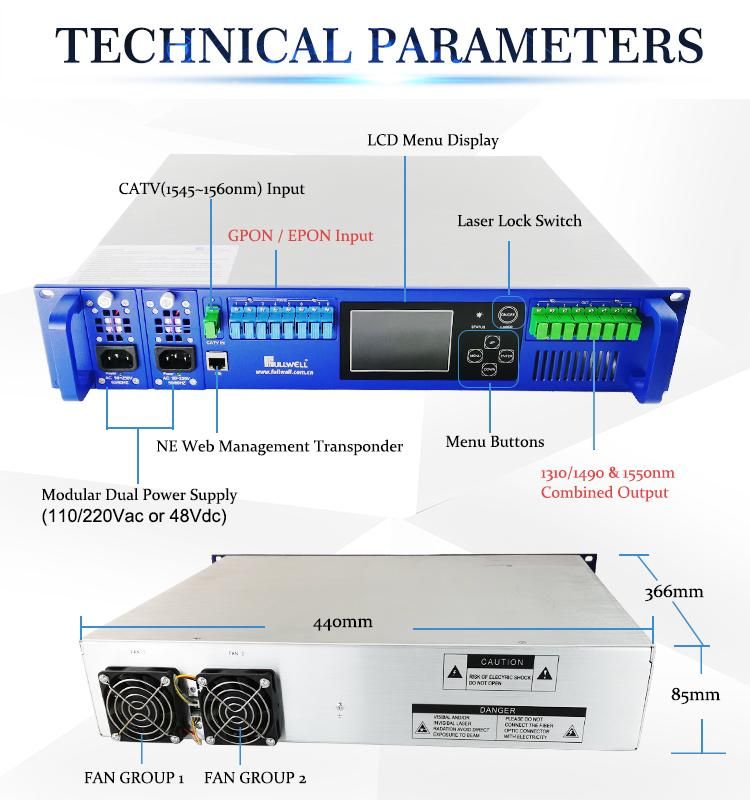 Fullwell Sc/APC Wdm EDFA 1550nm 8 Port CATV EDFA Combiner