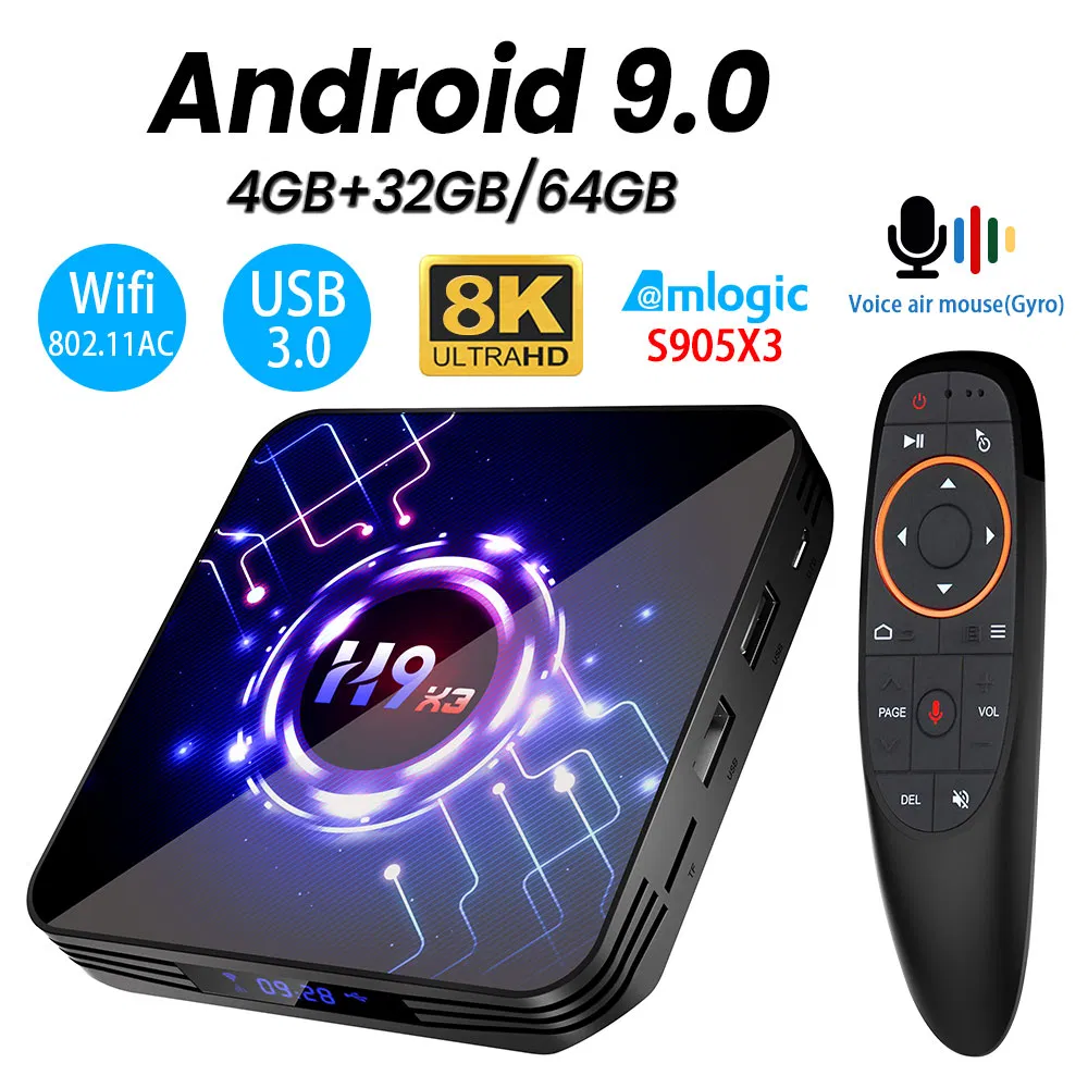 H9 X3 Android 9.0 TV Box 4GB 64GB 32g 8K 4K Ultrahd Hdr 5g 1000m WiFi Amlogic S905X3 Youtube Fast TV Box