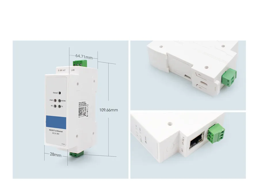 Industrial DIN Rail RS232 to Ethernet Converters St-TCP-Dr311