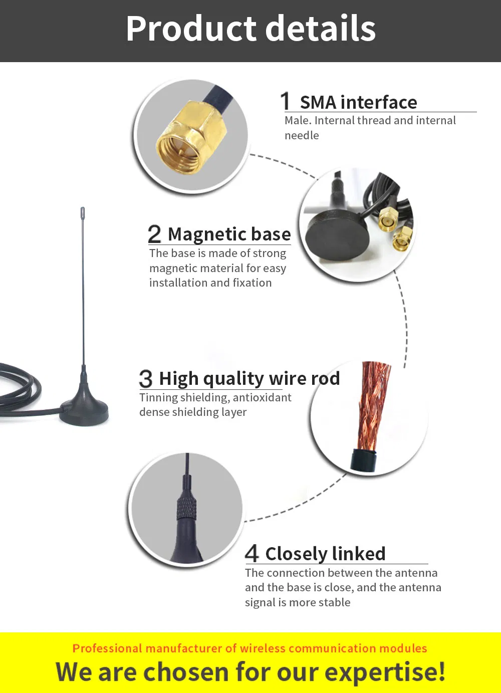 Mircomu Tx433-XP-200 433MHz Sucker Antenna 433 High Gain Long Range Antenna Omni Indoor Outdoor Antenna