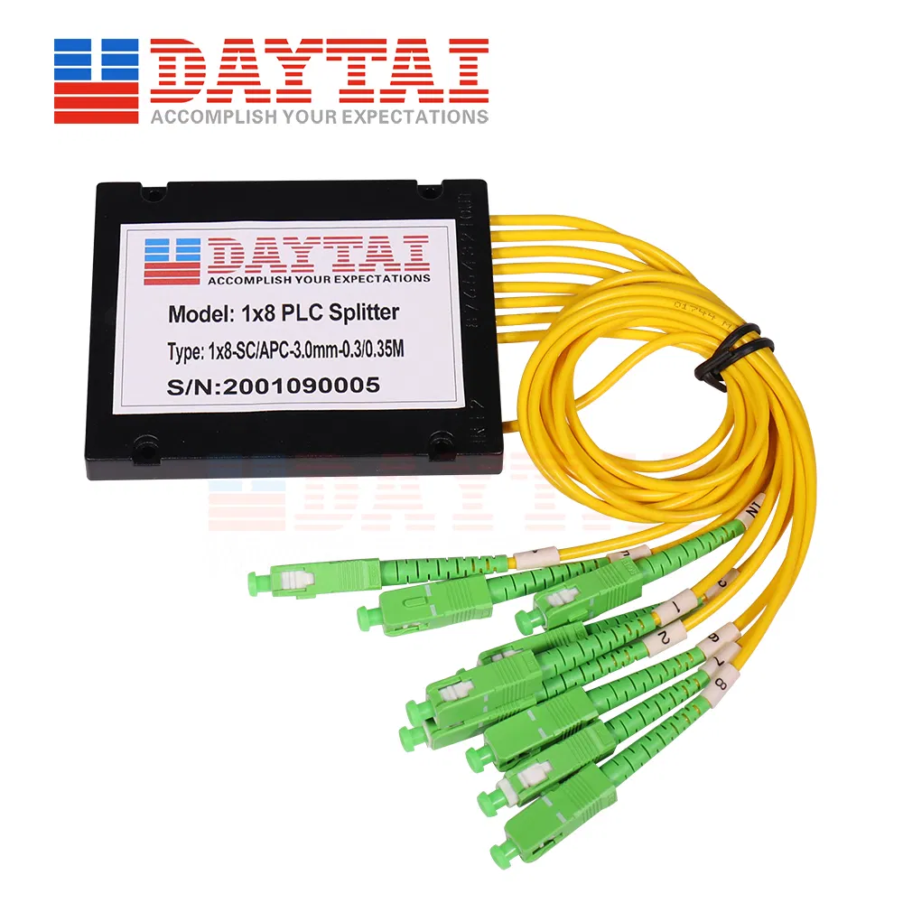 PLC Splitter 1X8 ABS Cassettes Fiber Optic Splitter Splice / Pigtailed Sc APC Connector Box Type Fiber Splitter