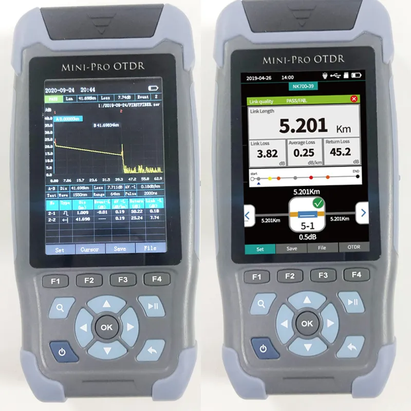 PRO Mini OTDR Fiber Optic Reflectometer 980rev with 9 Functions Vfl Ols Opm Event Map 24dB for 64km Fiber Cable Ethernet Tester